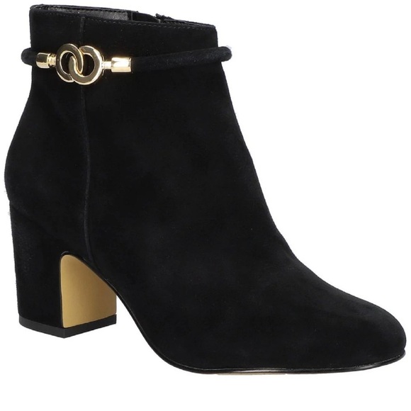 Black and Gold Ankle Boots with Block Heel - Picture 1 of 6